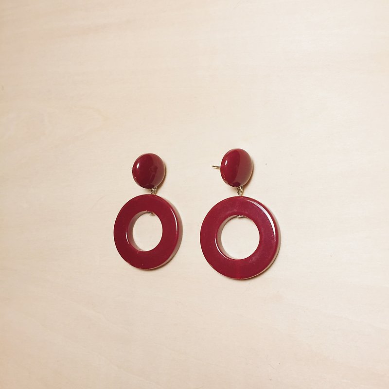 Vintage wine red meatball hoop earrings