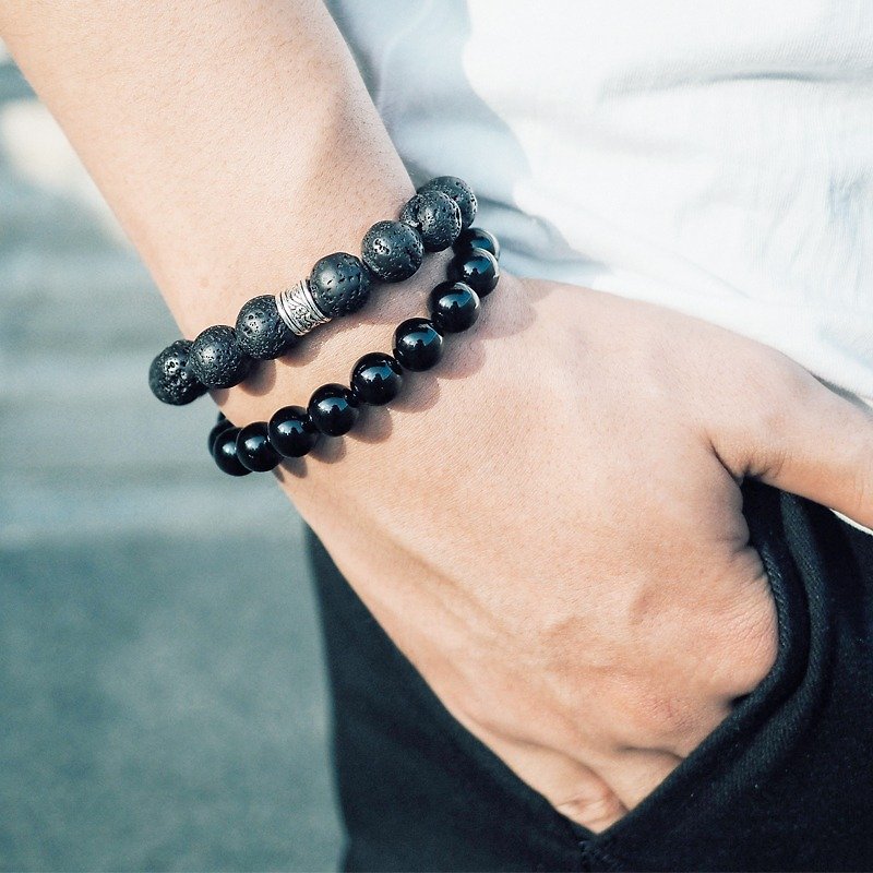 Cool◆gray- Natural stone / Gemstone / Brass / Bracelet Jewelry design - Bracelets - Gemstone Black