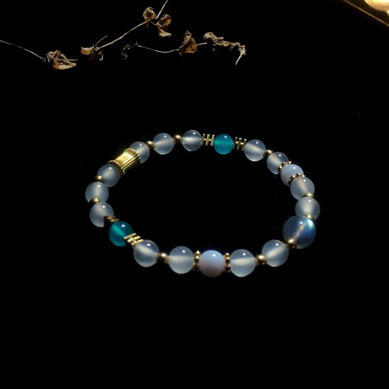 Moment under the rain∣ Labradorite ice type Agate blue agate white agate bracelet - Bracelets - Semi-Precious Stones Green