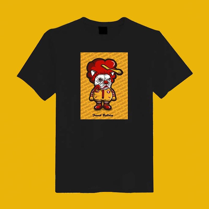 McDonald&#39;s dog fighting illustration original black short T clothes T-shirt couples clothing children&#39;s clothing mother and child clothing
