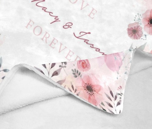 hkgiftforu 【結婚禮物】文字客製情侶結婚禮物-Pink Flower文字定製毛毯