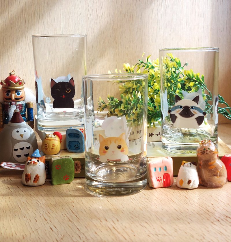 可愛貓貓玻璃水杯B/交換禮物 - 玻璃杯 - 玻璃 多色