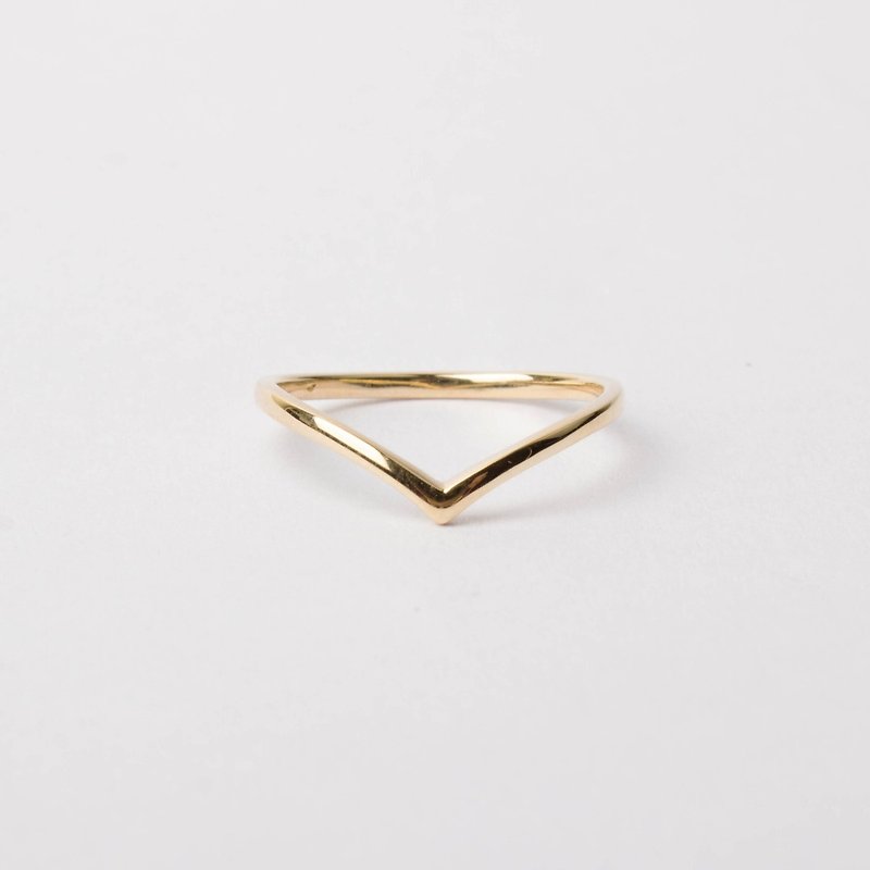 14K Yellow Solid Gold V Shaped Ring | Handmade Stackable Layering