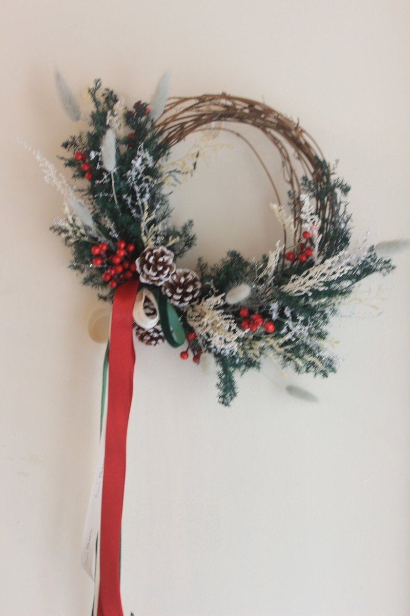 Christmas Wreath Everlasting Wreath - ช่อดอกไม้แห้ง - พืช/ดอกไม้ สีเขียว