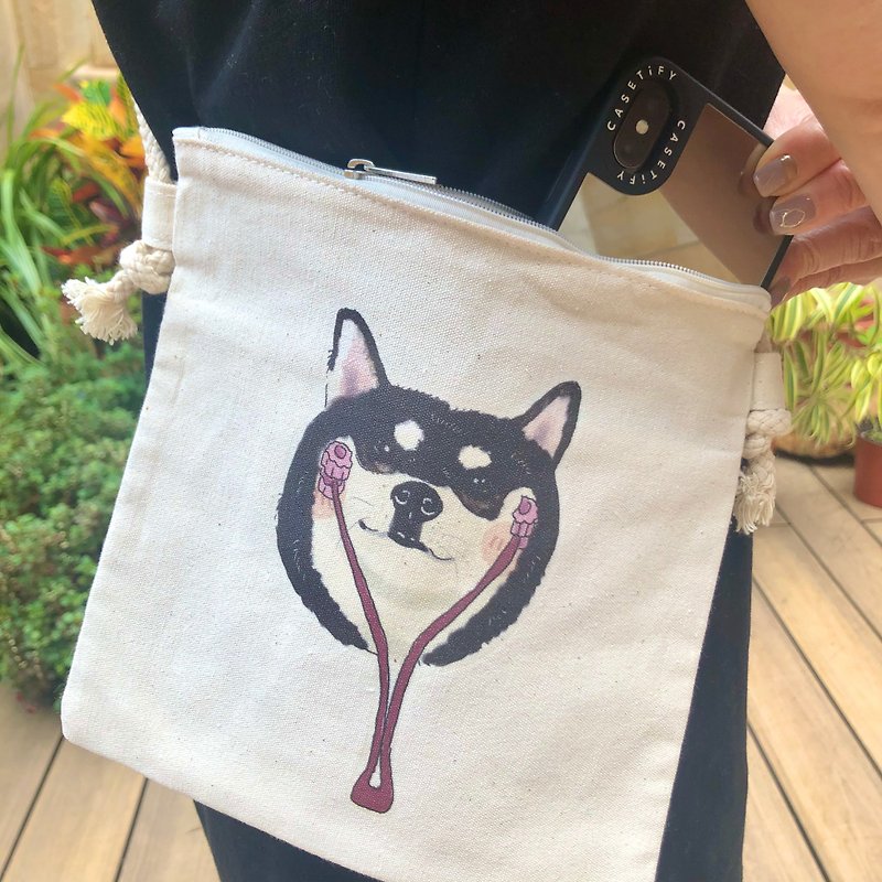 Face-lift Shiba Inu Crossbody Bag - Messenger Bags & Sling Bags - Cotton & Hemp White