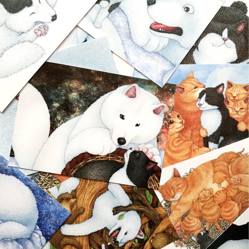 【貓瘋子】小黑與大白系列C / 明信片組 - 卡片/明信片 - 紙 多色