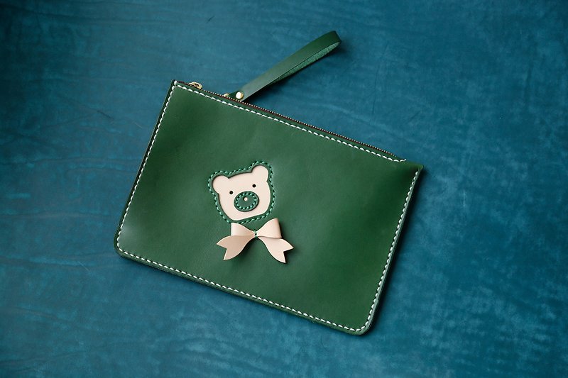 [Customer Order Version] Cute Bear Multifunctional Clutch Hand-sewn Vegetable Tanned Leather Women&#39;s Leather Bag