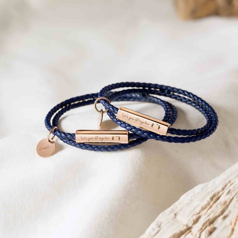 Ricordi Titanium Italian Leather Wrap Bracelet - Navy Blue (Rose Gold Edition) - Bracelets - Genuine Leather Blue