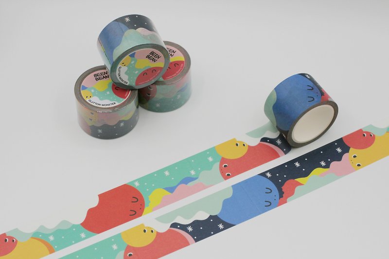 Glutton Monster Washi masking tape (30mm x 10m paper tape) - 紙膠帶 - 紙 多色