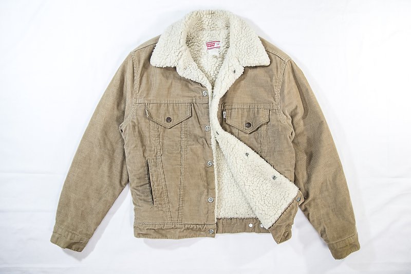 [3thclub Ming Ren Tang] Levis sherpa jacket corduroy corduroy cotton shop coat USA SEPA-007 vintage - เสื้อโค้ทผู้ชาย - ผ้าฝ้าย/ผ้าลินิน สีนำ้ตาล