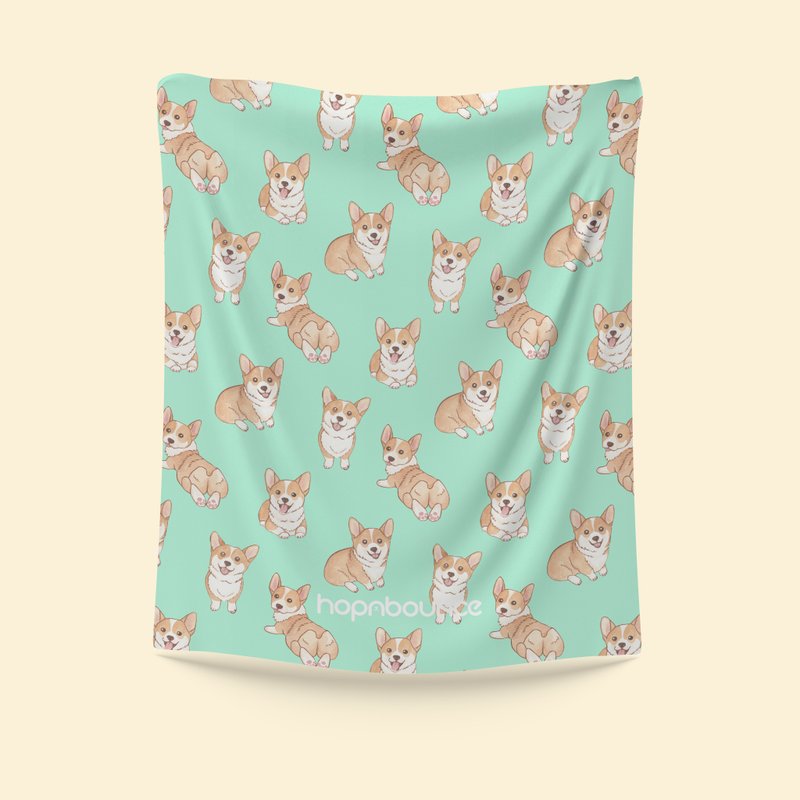 Corgi Goki Blanket Puppy Air Conditioning Blanket Warm Blanket Quilt Blanket Warm Blanket Pet Cover - ผ้าห่ม - ผ้าฝ้าย/ผ้าลินิน สีเขียว