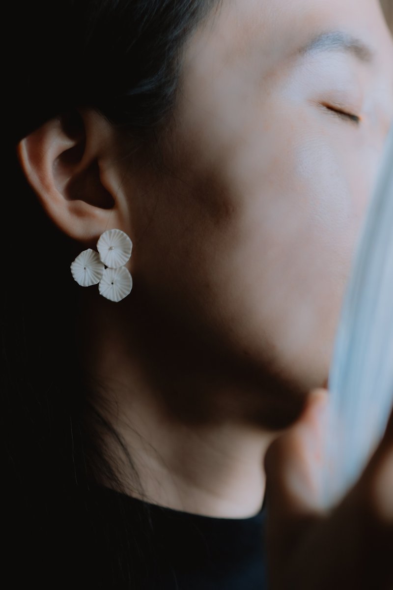 Feu d'Artifice Hanabi White Porcelain Sterling Silver Earrings - Earrings & Clip-ons - Porcelain White