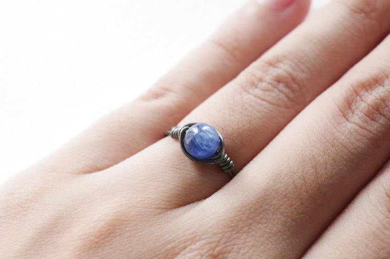 September birthstone-6mm azure Bronze ring matte gray neutral - แหวนทั่วไป - เครื่องเพชรพลอย สีน้ำเงิน