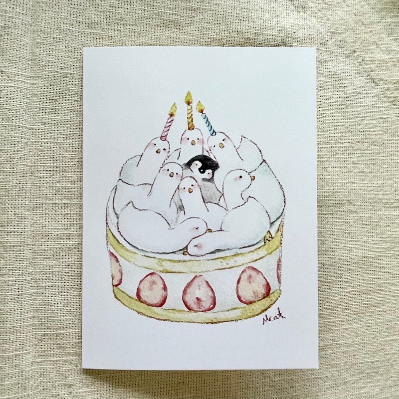小企鵝生日蛋糕 大卡片信封組 - 信封/信紙 - 紙 白色