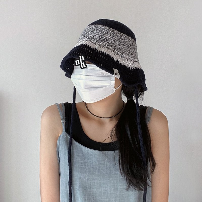 Resort Summer Linen Bucket Hat Summer Hat navy white - Hats & Caps - Other Materials Blue