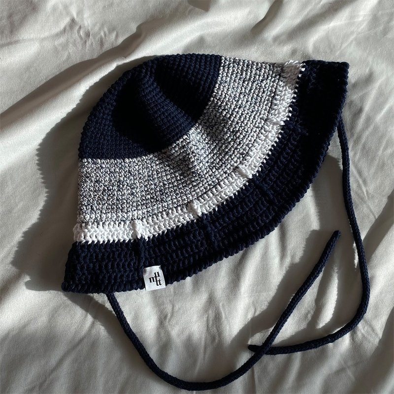 渡假風 夏季亞麻漁夫帽 夏日帽子 海軍藍 白色 - 帽 - 其他材質 藍色