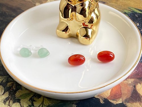 鯨象手作 Jing-Siang Handmade Jewelry 天然石耳夾 紅瑪瑙 綠東陵石