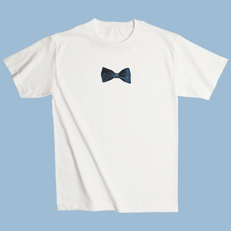 棉．麻 其他 黑色 - Whitee 白T  樹懶設計 短袖T-shirt 深藍領結 T恤 TEE