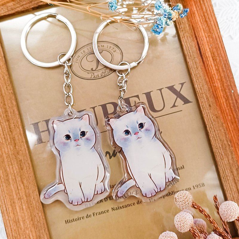 034灰臉貓 Grey face cat/晶透吊飾 stationery charm - 鑰匙圈/鑰匙包 - 塑膠 多色