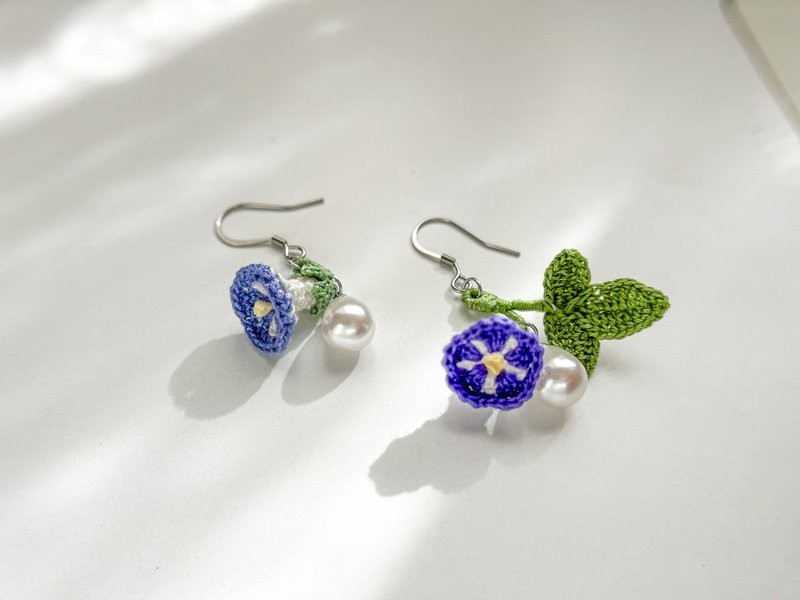 Hand-crocheted Earrings. Morning Glory. Purple - ต่างหู - ผ้าฝ้าย/ผ้าลินิน สีม่วง