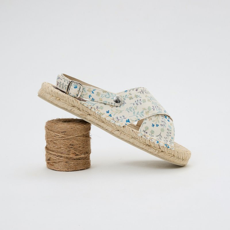 One Shoe  Handmade in Taiwan Leather Espadrilles - รองเท้ารัดส้น - ผ้าฝ้าย/ผ้าลินิน สีน้ำเงิน