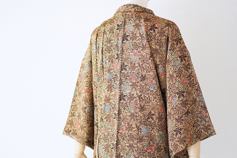 Momiji leaf kimon, brown silk kimono, silk haori, Elegant kimono, Kimono /4684 - Women's Casual & Functional Jackets - Silk Brown