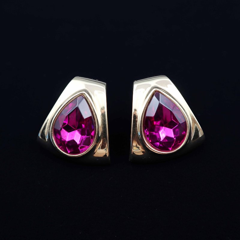 Pumpkin Vintage. Gorgeous gold seat purple gemstone clip earrings - Earrings & Clip-ons - Other Materials Purple
