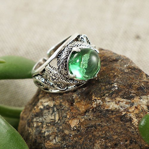AGATIX Emerald Green Glass Silver Snake Unisex Adjustable Free Size Ring Jewelry Gift