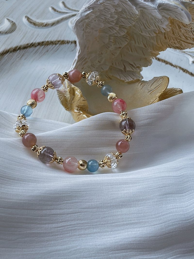 Tian Ye Zui丨Amethyst + Aquamarine //Relieve Anxiety//Customized Natural Crystal Bracelet - Bracelets - Crystal Blue