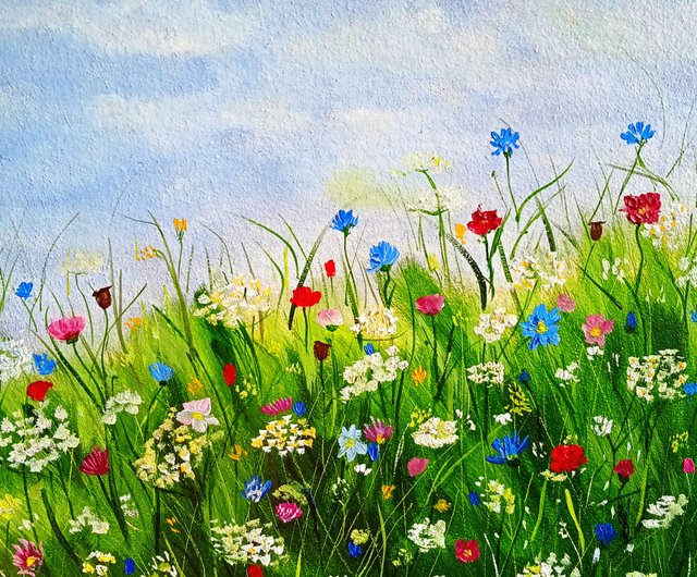 山と野の花の風景原画油絵インパストアート - ショップ 山と野の花の風景原画油絵インパストアート - ショップ