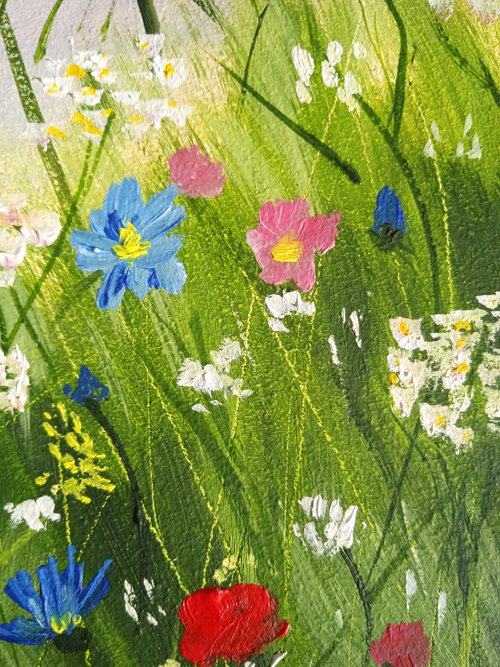 メルカリ  絵画　絵　油絵　F4-081011　風景（山と高原の花） 絵画 インテリア 絵 油絵 F4-081011 風景（山と高原の花）