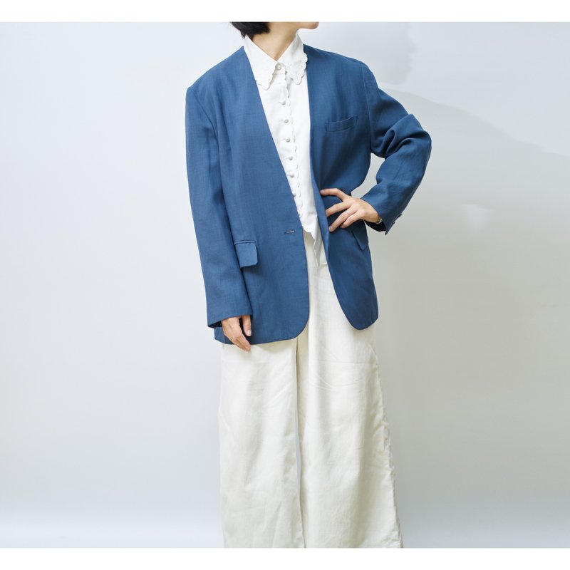藍 日本古著薄外套 - 女西裝外套 - 聚酯纖維 