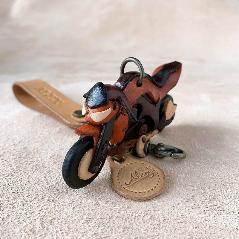 Kawasaki 1000 (hand-dyed orange tea)-leather vegetable tanned leather key ring charm ornament
