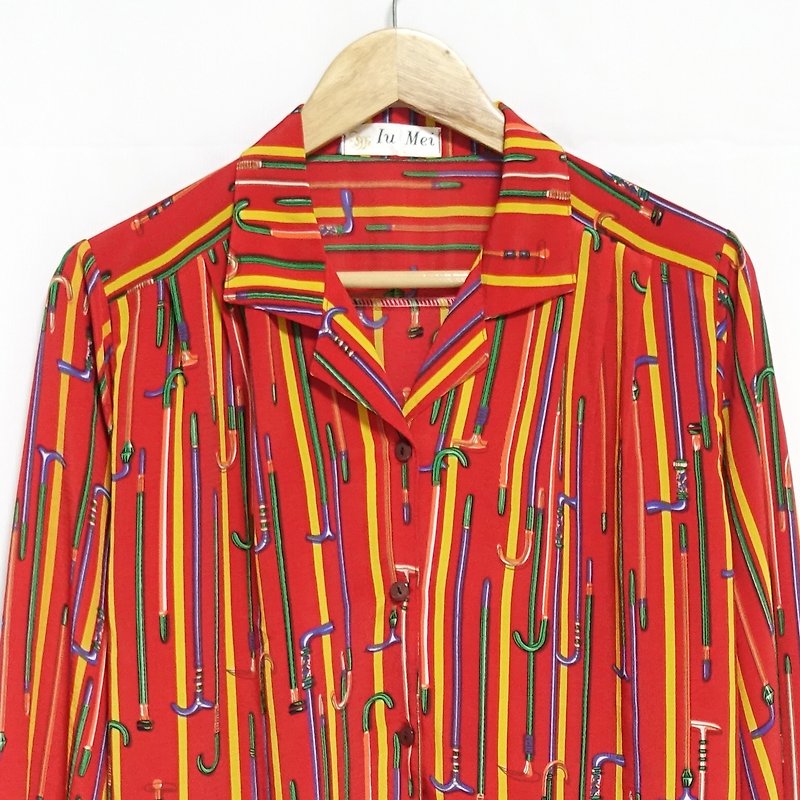 │Slowly│ vintage shirt 46│vintage. Retro. Literature - เสื้อเชิ้ตผู้หญิง - เส้นใยสังเคราะห์ หลากหลายสี
