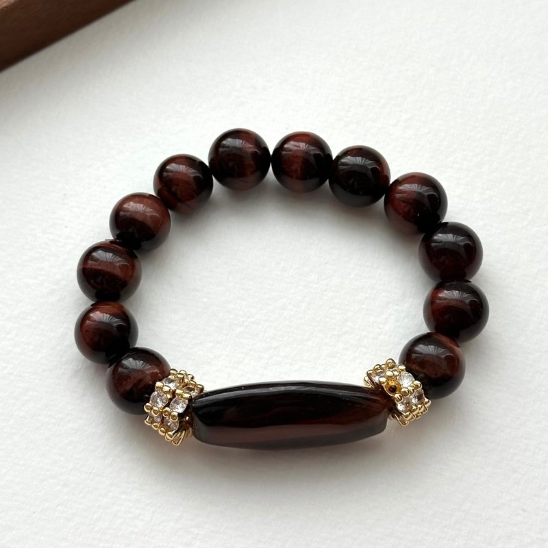 [Gemini Stone] Red Tiger Eye 14k Gear Gold-plated Bracelet Passion and bravery overcome timidity - สร้อยข้อมือ - เครื่องประดับพลอย สีแดง