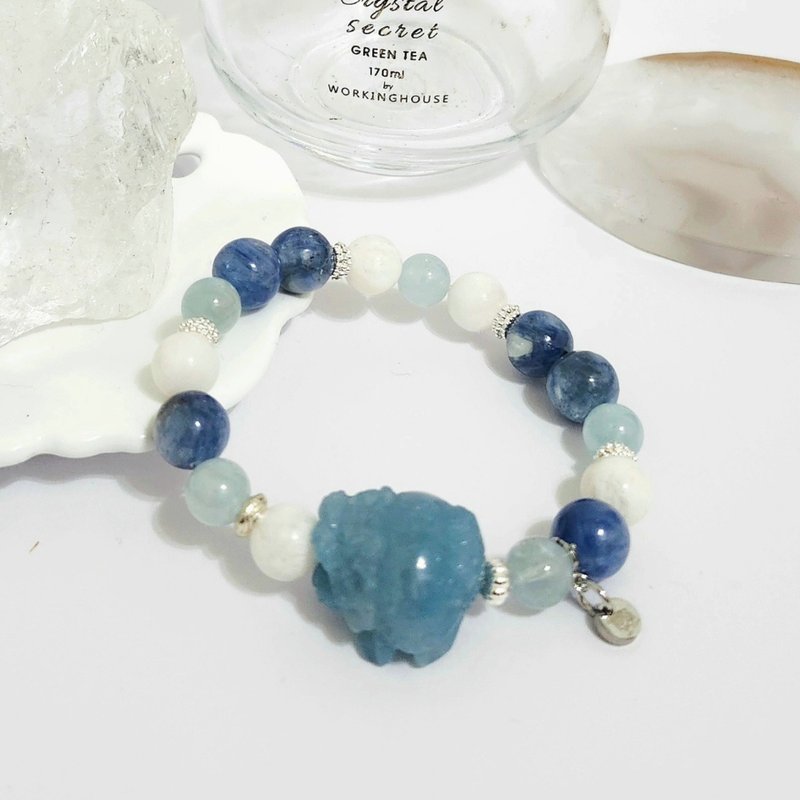 サイロメルン 亀デザインブレスレット / コミュニケーション能力向上、視野拡大、心身浄化をサポート - ブレスレット - クリスタル ブルー