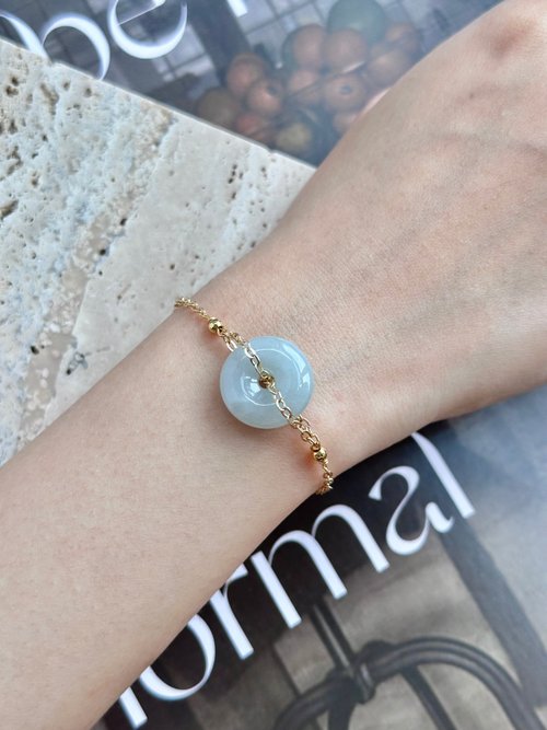 翡翠設計館 / 賞翠•玩翠 EXE Jewelry 淡藍底平安扣14K包金手鍊 |天然緬甸翡翠