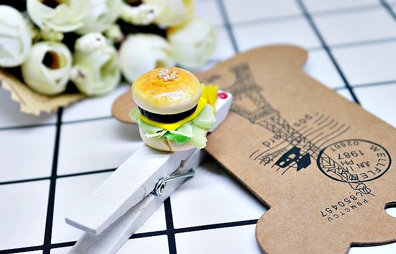 =&gt; Clay Wooden Clip-Burger + French Fries Combination Set &lt;Can be changed to magnet&gt; #生活配件#folder