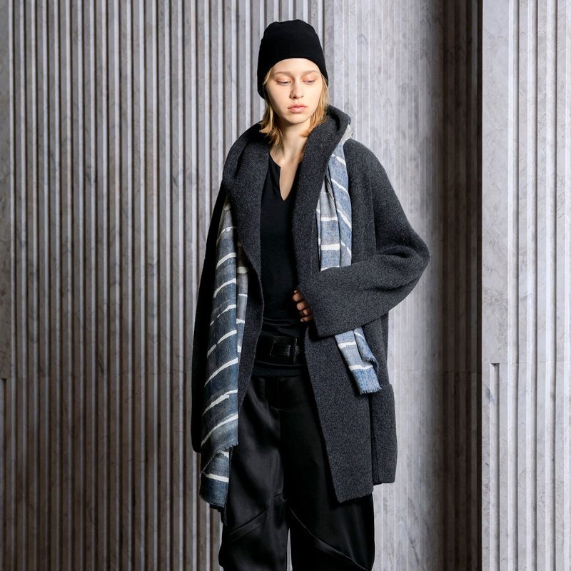 灰霧大翻領落肩羊毛外套 - 女裝外套/大衣 - 羊毛 灰色