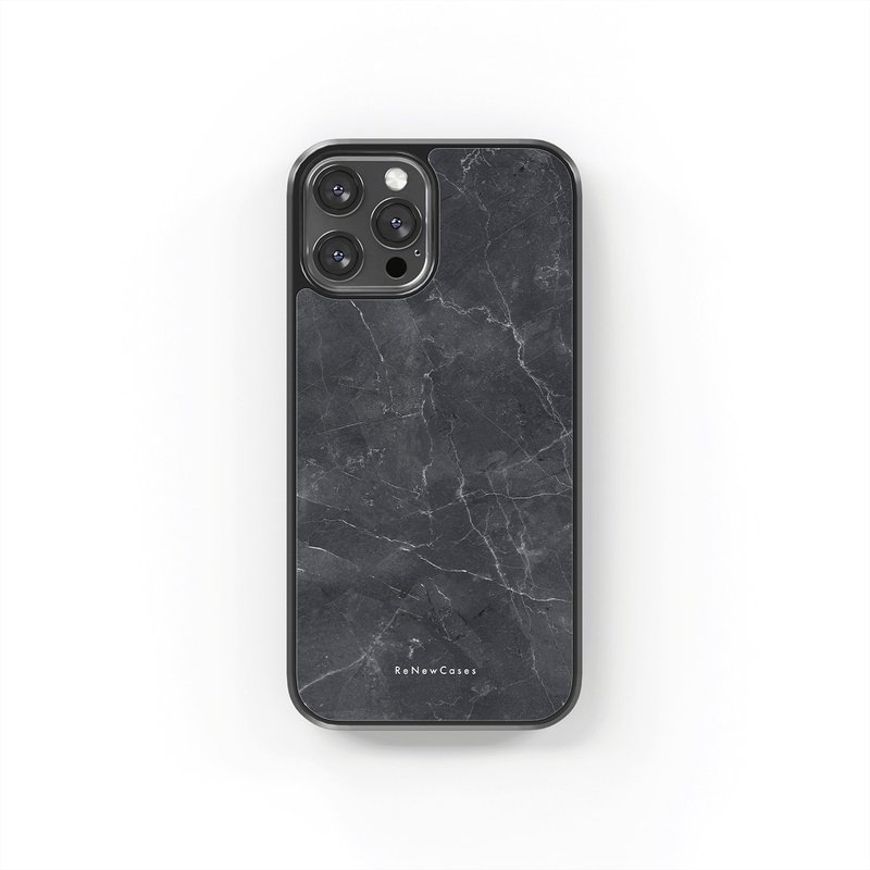 Eco-Friendly Recycled Materials Shockproof 3 in 1 Phone Case Black Marble - เคส/ซองมือถือ - วัสดุอีโค สีดำ