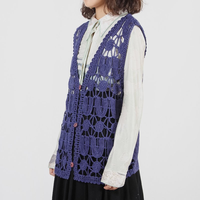 [Egg plant ancient] dreamland network vintage knit vest - สเวตเตอร์ผู้หญิง - เส้นใยสังเคราะห์ สีน้ำเงิน
