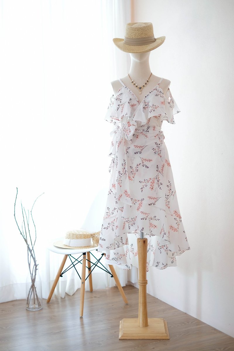 Sakura white dress Bridesmaid dress White Bohemian Sundress Summer dress - One Piece Dresses - Polyester White