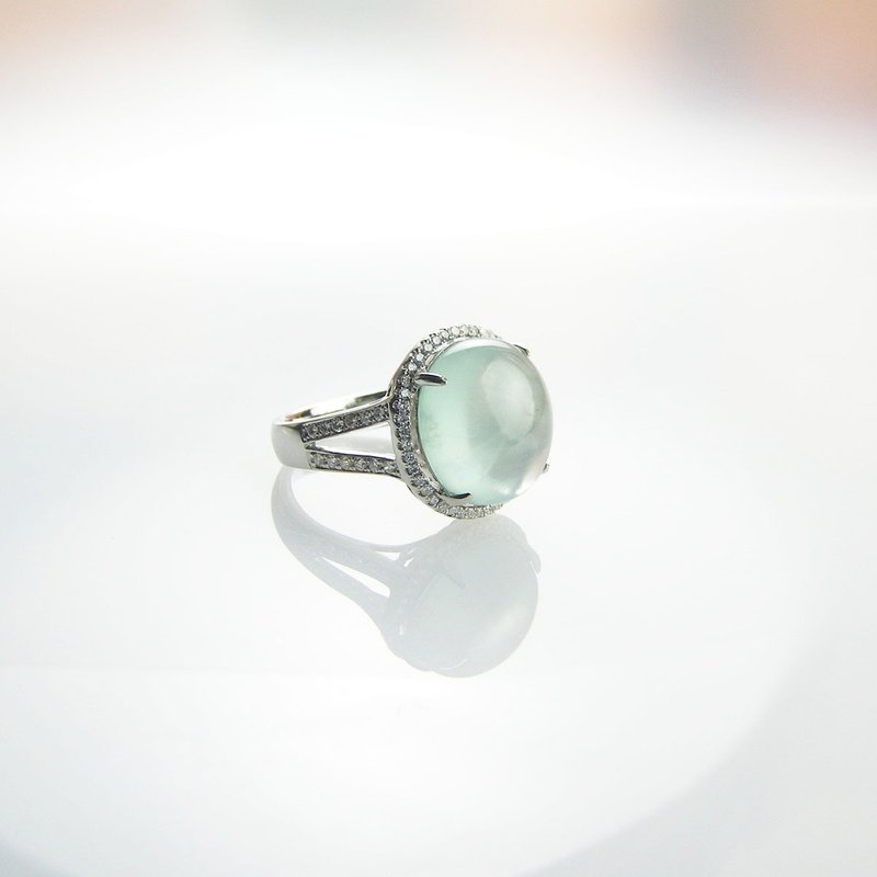 one off 頂級 泛光天然 葡萄石 白K金鑽石 戒指 - 戒指 - 寶石 銀色