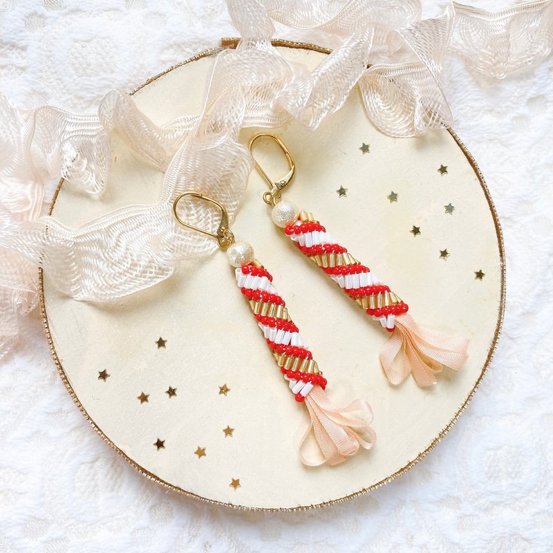 candy twist ribbon earrings - ต่างหู - แก้ว สีแดง