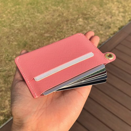 Slim Card Holder】White Saffiano/Girlish Wallet/Commute/Handmade