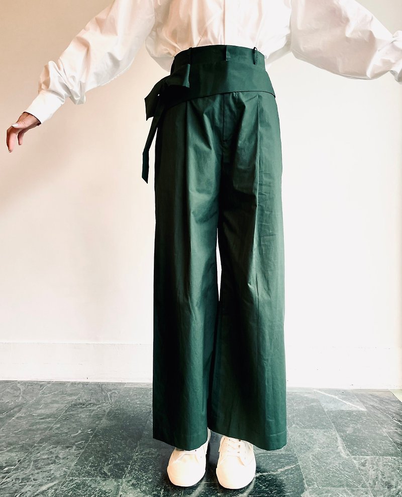 Green side-tie wide version trousers