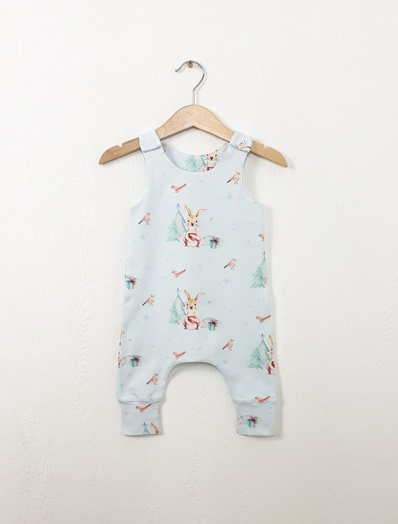 Christmas Bunny baby romper, Xmas baby boy romper, Holiday baby girl romper, - Onesies - Cotton & Hemp Multicolor