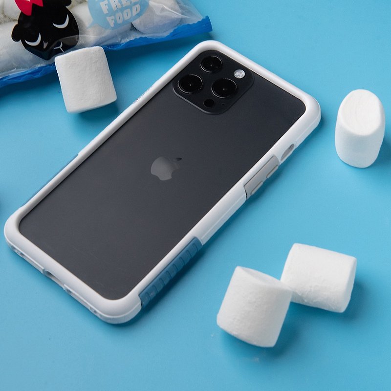 Free brand lanyard iPhone 13 series NMD anti-fouling and anti-fall mobile phone case - white gray Tibetan blue - เคส/ซองมือถือ - พลาสติก ขาว