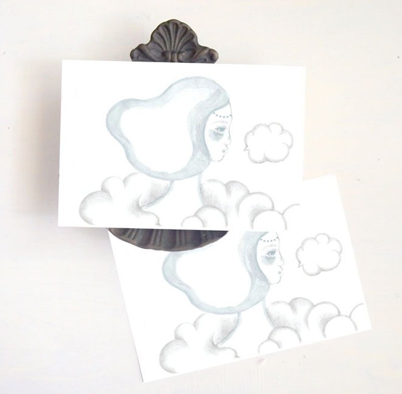 a girl with cloud : illustrated postcard - การ์ด/โปสการ์ด - กระดาษ 