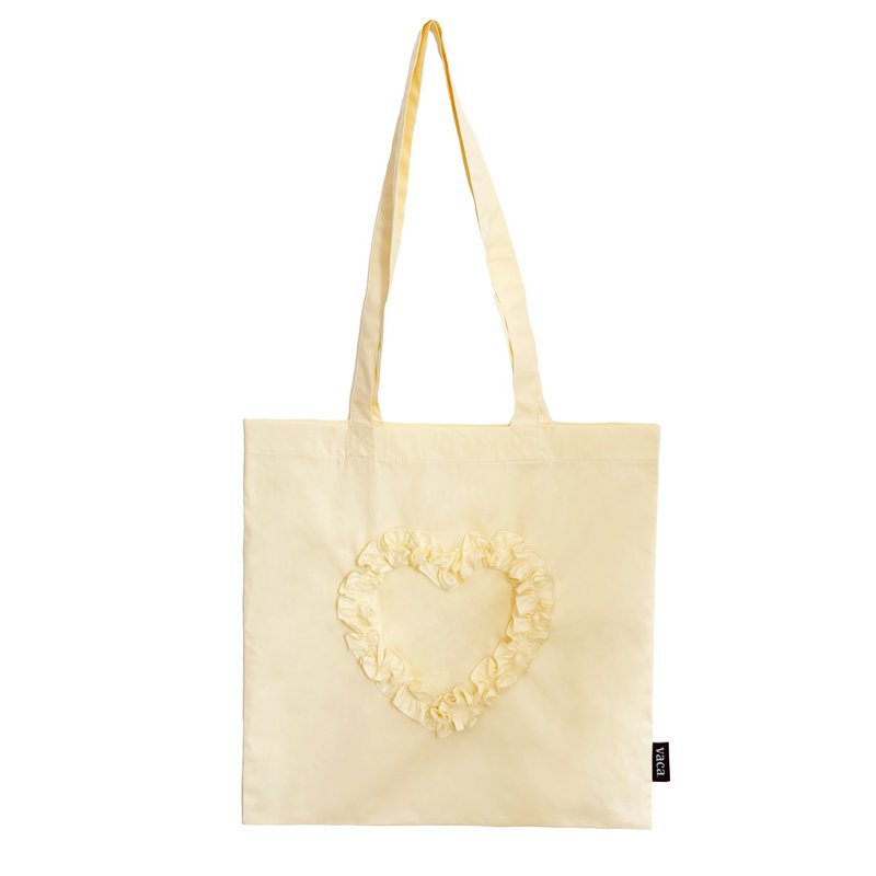 RUFFLE HEART COTTON BAG (BUTTER) - 手提包/手提袋 - 棉．麻 黃色